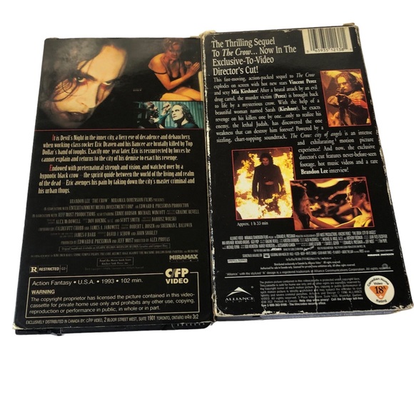 The Crow 1993 & 2 City Of Angels 1996 VHS Video 1993 Brandon Lee  Miramax - Picture 15 of 15